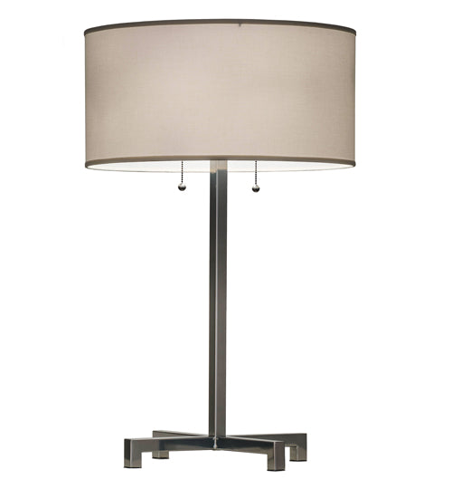 Meyda Lighting Cilindro 32" 2-Light Extreme Chrome Table Lamp With White Linen Shade