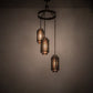 Meyda Lighting Cilindro 32" 3-Light Antique Hammered Gold Weave-Tex Cascading Chandelier With Silver Mica Shade Glass
