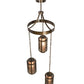 Meyda Lighting Cilindro 32" 3-Light Antique Hammered Gold Weave-Tex Cascading Chandelier With Silver Mica Shade Glass