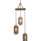Meyda Lighting Cilindro 32" 3-Light Antique Hammered Gold Weave-Tex Cascading Chandelier With Silver Mica Shade Glass