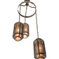Meyda Lighting Cilindro 32" 3-Light Antique Hammered Gold Weave-Tex Cascading Chandelier With Silver Mica Shade Glass