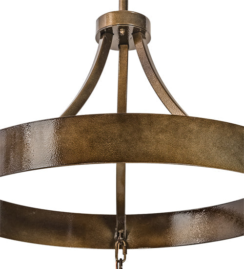 Meyda Lighting Cilindro 32" 3-Light Antique Hammered Gold Weave-Tex Cascading Chandelier With Silver Mica Shade Glass