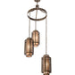 Meyda Lighting Cilindro 32" 3-Light Antique Hammered Gold Weave-Tex Cascading Chandelier With Silver Mica Shade Glass