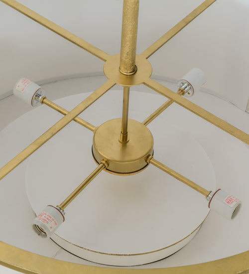Meyda Lighting Cilindro 32" 4-Light Gold Leaf Touro Pendant Light With White Linen Textrene Shade