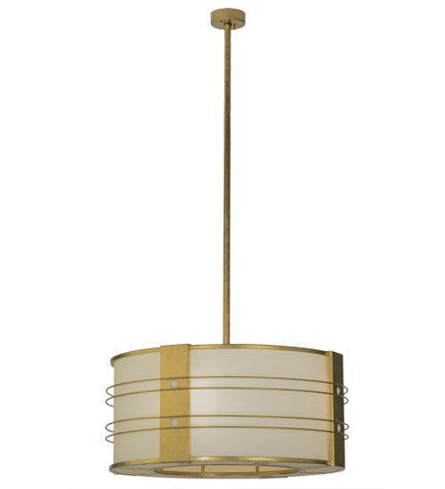 Meyda Lighting Cilindro 32" 4-Light Gold Leaf Touro Pendant Light With White Linen Textrene Shade
