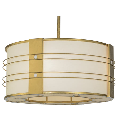 Meyda Lighting Cilindro 32" 4-Light Gold Leaf Touro Pendant Light With White Linen Textrene Shade