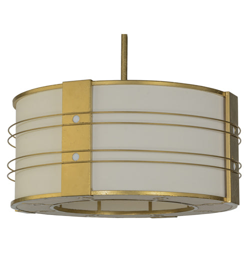 Meyda Lighting Cilindro 32" 4-Light Gold Leaf Touro Pendant Light With White Linen Textrene Shade