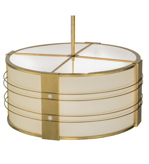 Meyda Lighting Cilindro 32" 4-Light Gold Leaf Touro Pendant Light With White Linen Textrene Shade