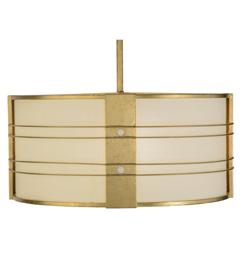 Meyda Lighting Cilindro 32" 4-Light Gold Leaf Touro Pendant Light With White Linen Textrene Shade