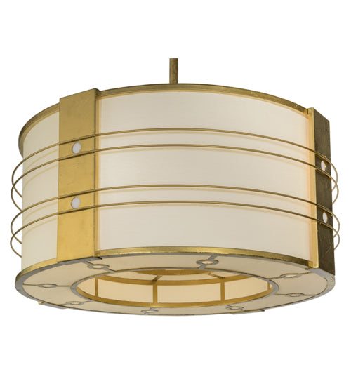 Meyda Lighting Cilindro 32" 4-Light Gold Leaf Touro Pendant Light With White Linen Textrene Shade