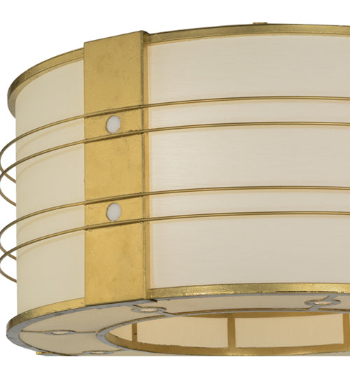 Meyda Lighting Cilindro 32" 4-Light Gold Leaf Touro Pendant Light With White Linen Textrene Shade