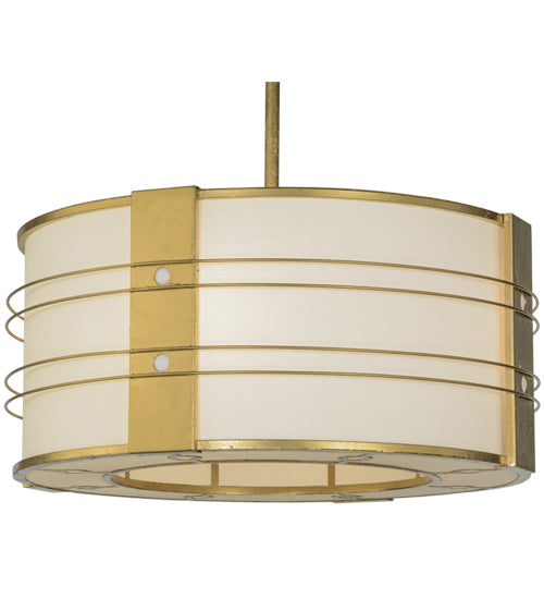 Meyda Lighting Cilindro 32" 4-Light Gold Leaf Touro Pendant Light With White Linen Textrene Shade