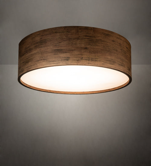 Meyda Lighting Cilindro 32" 4-Light Old Distressed Wood Flush Mount Light With White Statuario Idalight Shade