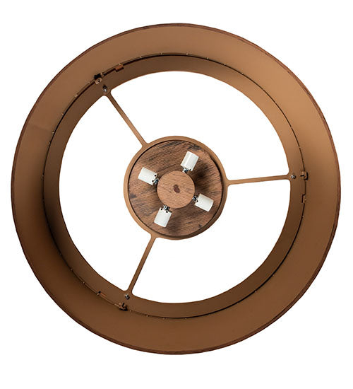 Meyda Lighting Cilindro 32" 4-Light Old Distressed Wood Flush Mount Light With White Statuario Idalight Shade