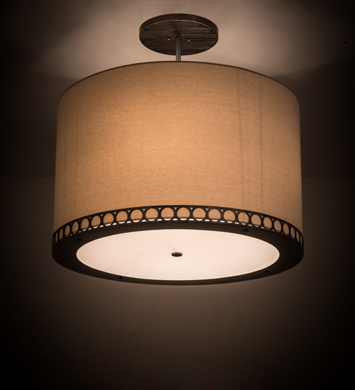 Meyda Lighting Cilindro 32" 4-Light Satin Clear Aloni Pendant Light With Beige Natural Textrene Shade