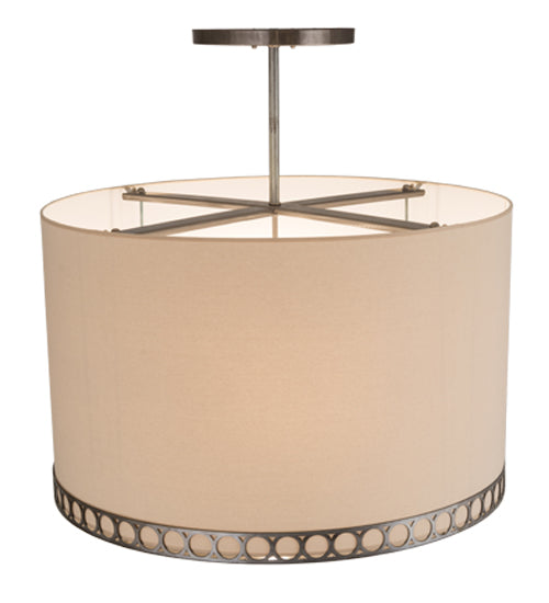 Meyda Lighting Cilindro 32" 4-Light Satin Clear Aloni Pendant Light With Beige Natural Textrene Shade