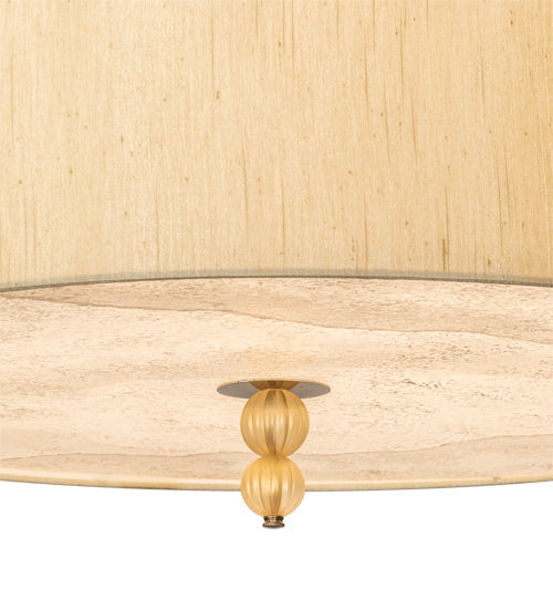 Meyda Lighting Cilindro 32" 6-Light Brass Tint Lujoso Semi-flush Mount Light With Beige & White Shade