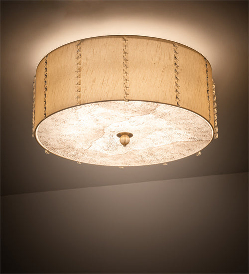 Meyda Lighting Cilindro 32" 6-Light Brass and Gold Powder Coat Lujoso Semi-flush Mount Light With Beige & White Shade
