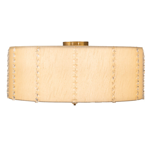 Meyda Lighting Cilindro 32" 6-Light Brass and Gold Powder Coat Lujoso Semi-flush Mount Light With Beige & White Shade