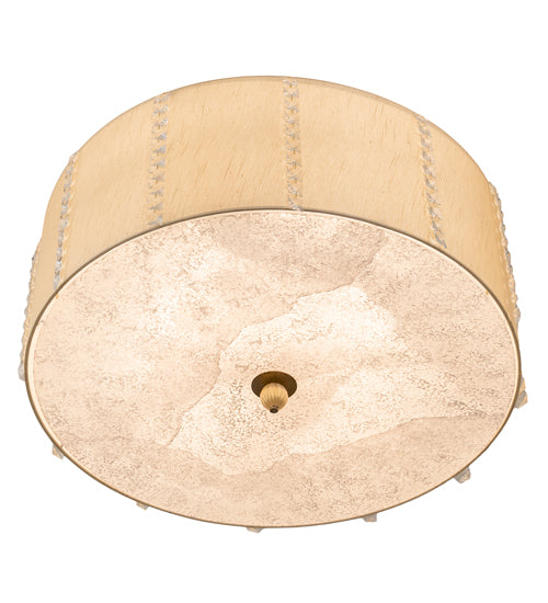 Meyda Lighting Cilindro 32" 6-Light Brass and Gold Powder Coat Lujoso Semi-flush Mount Light With Beige & White Shade