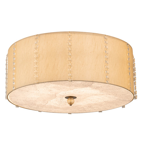 Meyda Lighting Cilindro 32" 6-Light Brass and Gold Powder Coat Lujoso Semi-flush Mount Light With Beige & White Shade