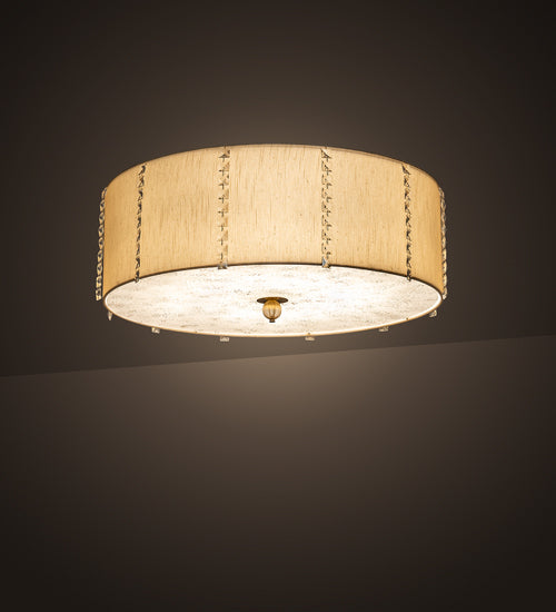 Meyda Lighting Cilindro 32" 8-Light Brass Tint & Gold Lujoso Semi-flush Mount Light With Wafer Silk & Yuma Idalight Shade