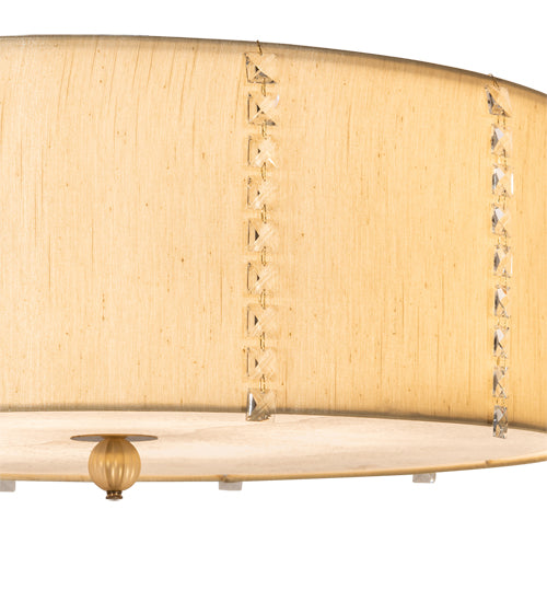 Meyda Lighting Cilindro 32" 8-Light Brass Tint & Gold Lujoso Semi-flush Mount Light With Wafer Silk & Yuma Idalight Shade