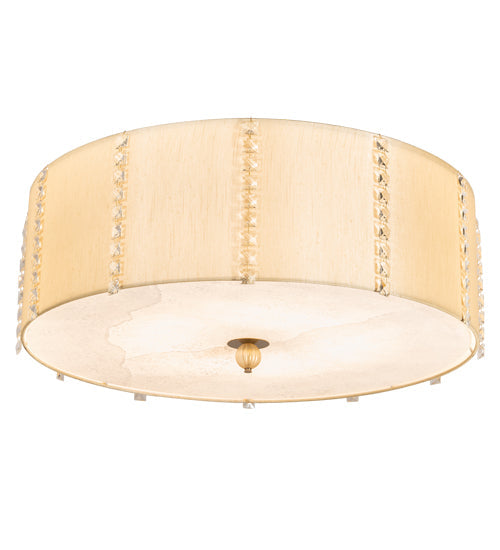 Meyda Lighting Cilindro 32" 8-Light Brass Tint & Gold Lujoso Semi-flush Mount Light With Wafer Silk & Yuma Idalight Shade