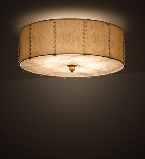 Meyda Lighting Cilindro 32" 8-Light Brass and Gold Powder Coat Lujoso Semi-flush Mount Light With Beige & White Shade