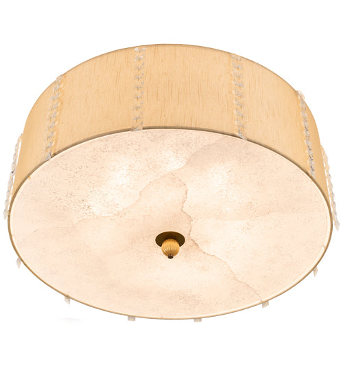 Meyda Lighting Cilindro 32" 8-Light Brass and Gold Powder Coat Lujoso Semi-flush Mount Light With Beige & White Shade