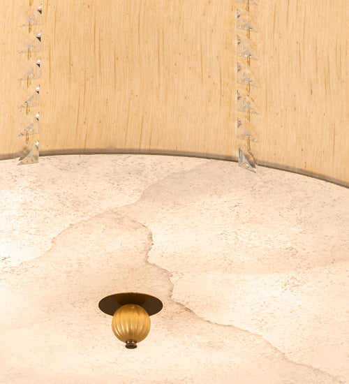 Meyda Lighting Cilindro 32" 8-Light Brass and Gold Powder Coat Lujoso Semi-flush Mount Light With Beige & White Shade