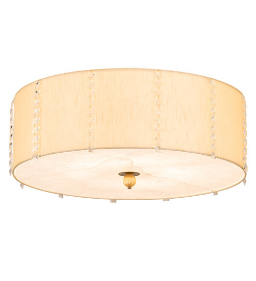 Meyda Lighting Cilindro 32" 8-Light Brass and Gold Powder Coat Lujoso Semi-flush Mount Light With Beige & White Shade