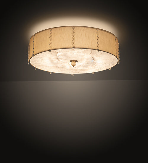 Meyda Lighting Cilindro 33" 8-Light Brass and Gold Powder Coat Lujoso Semi-flush Mount Light With Beige & White Shade