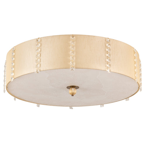 Meyda Lighting Cilindro 33" 8-Light Brass and Gold Powder Coat Lujoso Semi-flush Mount Light With Beige & White Shade