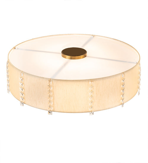 Meyda Lighting Cilindro 33" 8-Light Brass and Gold Powder Coat Lujoso Semi-flush Mount Light With Beige & White Shade