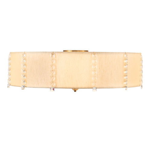 Meyda Lighting Cilindro 33" 8-Light Brass and Gold Powder Coat Lujoso Semi-flush Mount Light With Beige & White Shade