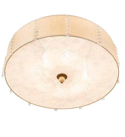 Meyda Lighting Cilindro 33" 8-Light Brass and Gold Powder Coat Lujoso Semi-flush Mount Light With Beige & White Shade