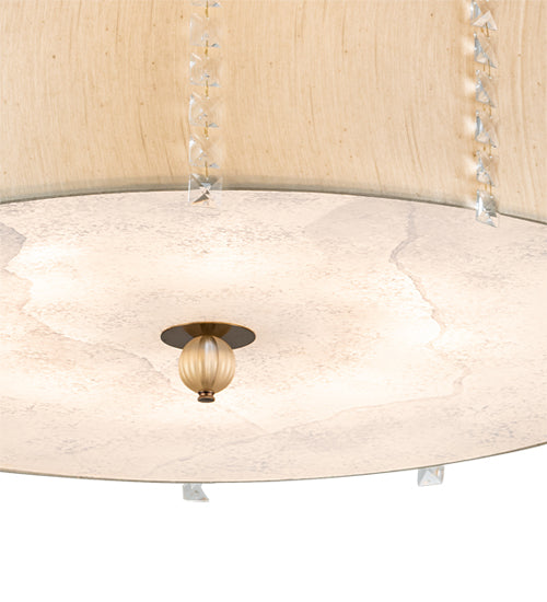 Meyda Lighting Cilindro 33" 8-Light Brass and Gold Powder Coat Lujoso Semi-flush Mount Light With Beige & White Shade