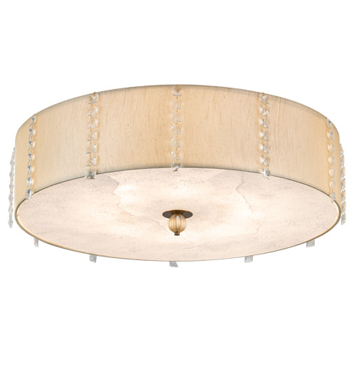 Meyda Lighting Cilindro 33" 8-Light Brass and Gold Powder Coat Lujoso Semi-flush Mount Light With Beige & White Shade