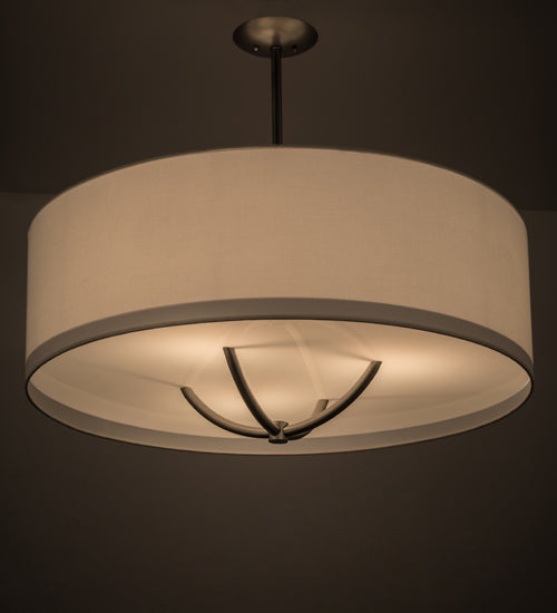 Meyda Lighting Cilindro 34" 3-Light Nickel Rotunda Pendant Light With Laura White Textrene Shade