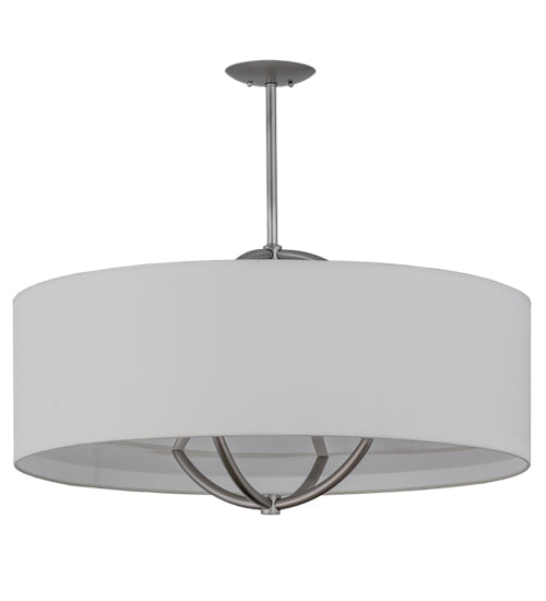 Meyda Lighting Cilindro 34" 3-Light Nickel Rotunda Pendant Light With Laura White Textrene Shade