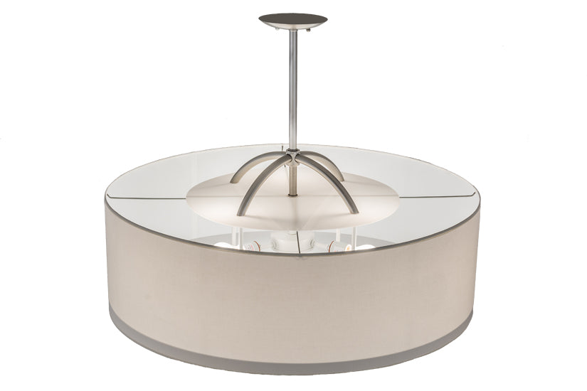 Meyda Lighting Cilindro 34" 3-Light Nickel Rotunda Pendant Light With Laura White Textrene Shade