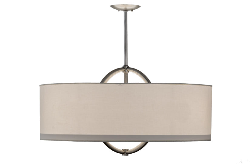 Meyda Lighting Cilindro 34" 3-Light Nickel Rotunda Pendant Light With Laura White Textrene Shade
