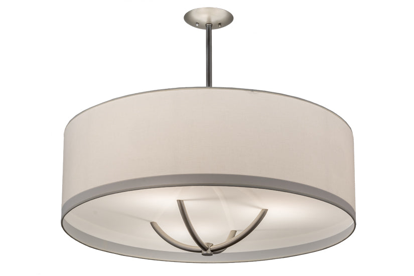 Meyda Lighting Cilindro 34" 3-Light Nickel Rotunda Pendant Light With Laura White Textrene Shade