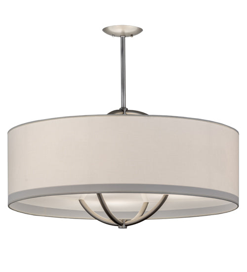 Meyda Lighting Cilindro 34" 3-Light Nickel Rotunda Pendant Light With Laura White Textrene Shade