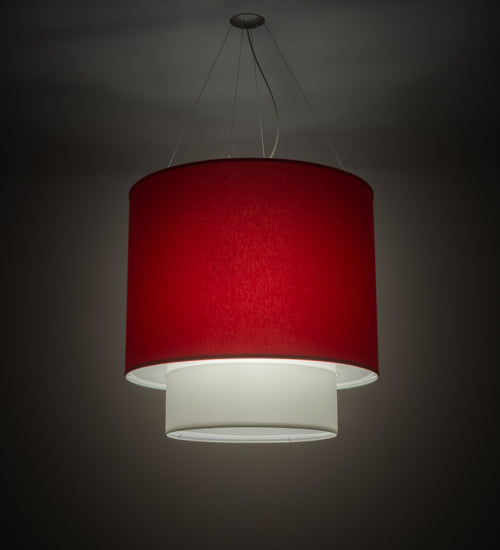 Meyda Lighting Cilindro 34" 4-Light 2-Tier Pendant Light With Red Textrene & White Staturio Idalight Shade