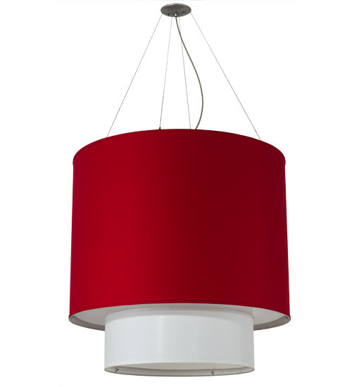 Meyda Lighting Cilindro 34" 4-Light 2-Tier Pendant Light With Red Textrene & White Staturio Idalight Shade