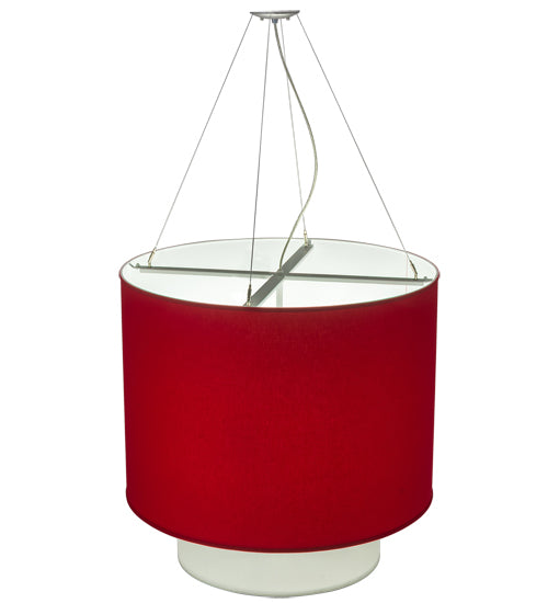 Meyda Lighting Cilindro 34" 4-Light 2-Tier Pendant Light With Red Textrene & White Staturio Idalight Shade