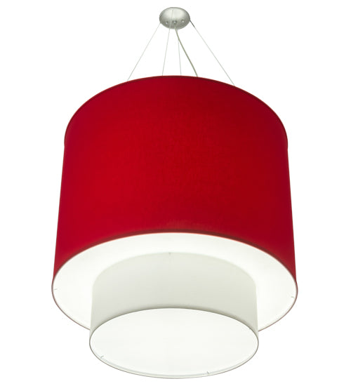 Meyda Lighting Cilindro 34" 4-Light 2-Tier Pendant Light With Red Textrene & White Staturio Idalight Shade