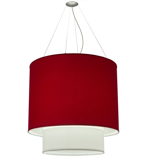 Meyda Lighting Cilindro 34" 4-Light 2-Tier Pendant Light With Red Textrene & White Staturio Idalight Shade